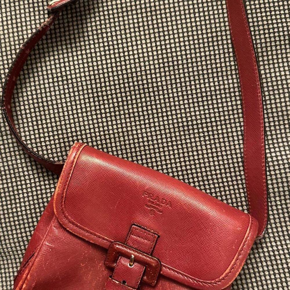 Prada Milano Buckle Flap Red Leather Mini Belt Bag Vintage